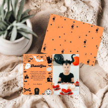 Retro grovvy Halloween verjaardag dank u kaart