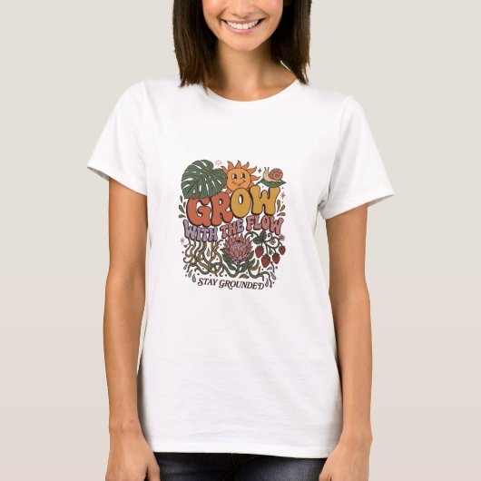 Retro Grow With The Flow T-Shirt | Boho Botanisch (Voorkant)