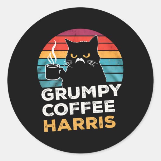Retro  Grumpy Coffee Harris Ronde Sticker (Voorkant)