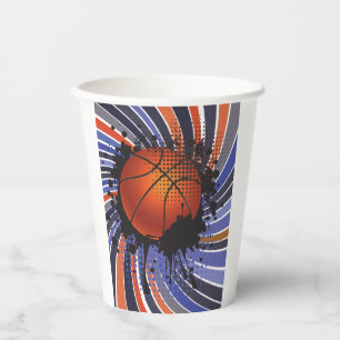 Retro Grunge Basketbal Abstract Urbane Sport Papieren Bekers