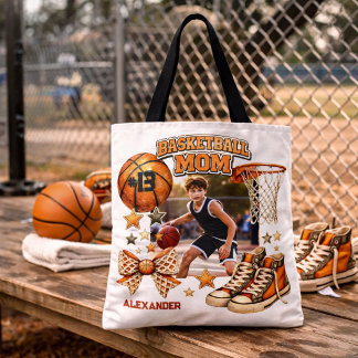 Retro Grunge Basketbal Moeder Foto Cadeau Tote Bag