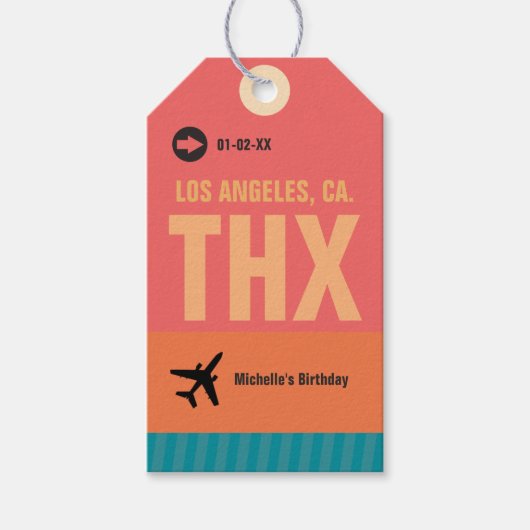 Retro Grunge Boarding Pass Verjaardagsfeest Cadeaulabel (Voorkant)