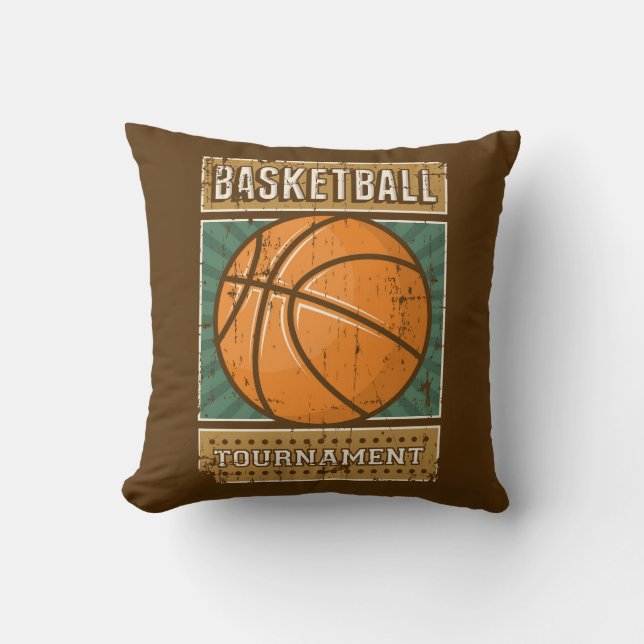 Retro  Grunge Brown Blue Basketball Kussen (Voorkant)