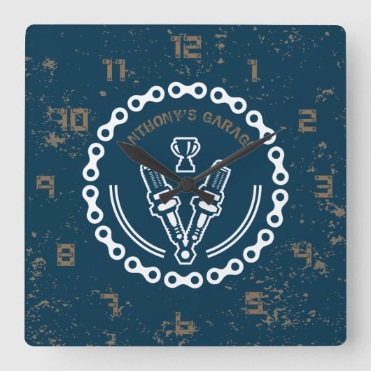 Retro  Grunge Garage Vierkante Klok (Voorkant)