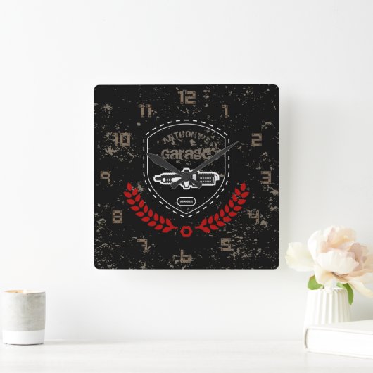 Retro  Grunge Garage Vierkante Klok (Huis)