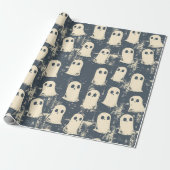 Retro Grunge Geesten Halloween Patroon Cadeaupapier (Uitgerold)