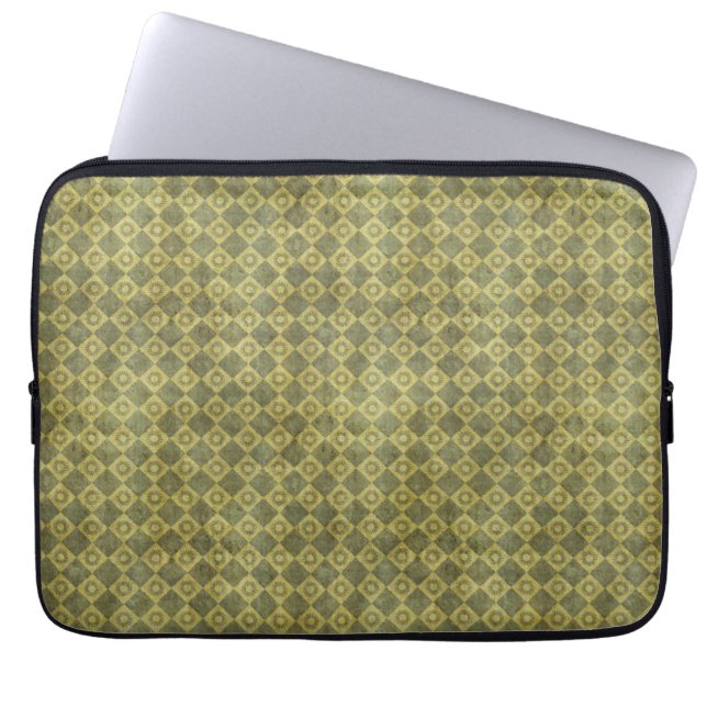 Retro Grunge Green Diamond Pattern Laptop Sleeve (Voorkant)