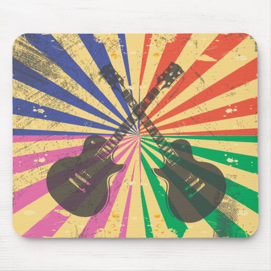 Retro Grunge Guitars op starburst background Muismat (Voorkant)