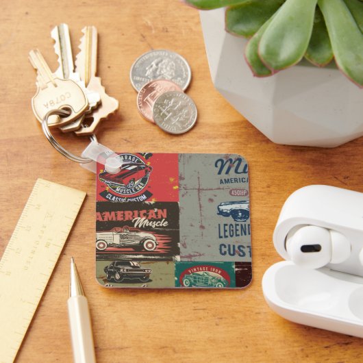 Retro Grunge klassieke auto Sleutelhanger (Bureau)
