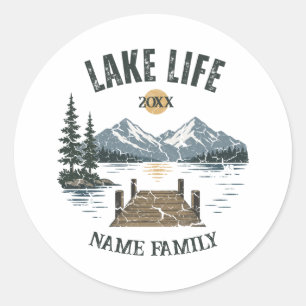 Retro Grunge Meer Leven Familie Vakantie Match Ronde Sticker