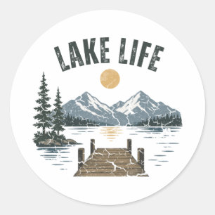 Retro Grunge Meer Leven Familie Vakantie Match Ronde Sticker