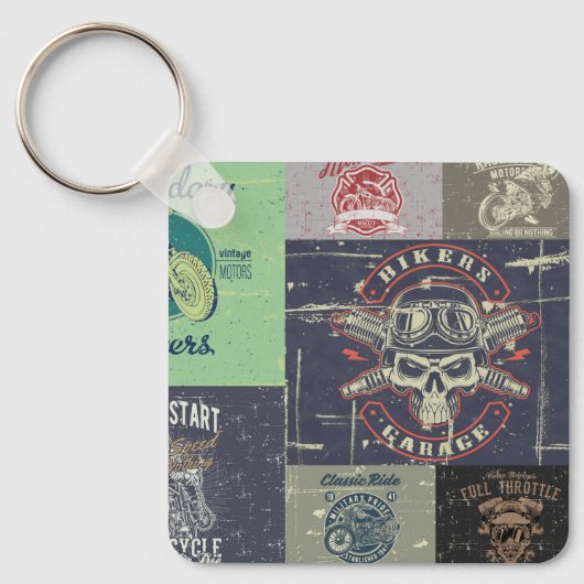 Retro Grunge Motorfiets Ontwerp Sleutelhanger (Voorkant)