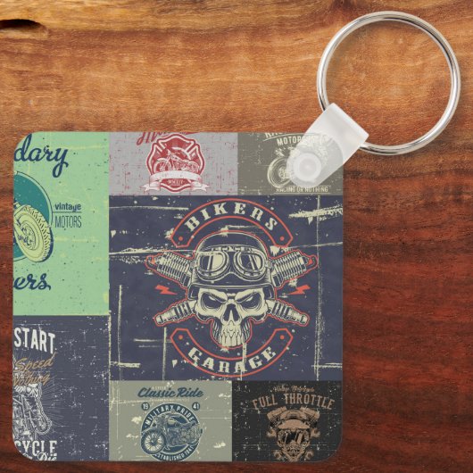 Retro Grunge Motorfiets Ontwerp Sleutelhanger (Achterkant)