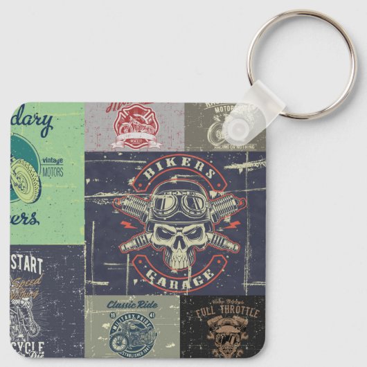 Retro Grunge Motorfiets Ontwerp Sleutelhanger (Achterkant)