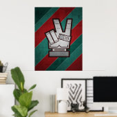 Retro Grunge Peace Hand Sign Poster (Thuiskantoor)