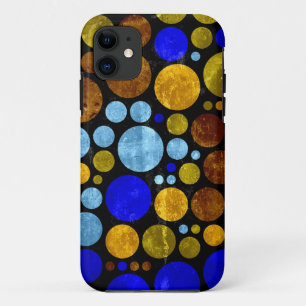Retro Grunge Polka Dots Geel blauw Aqua iPhone 11 Hoesje