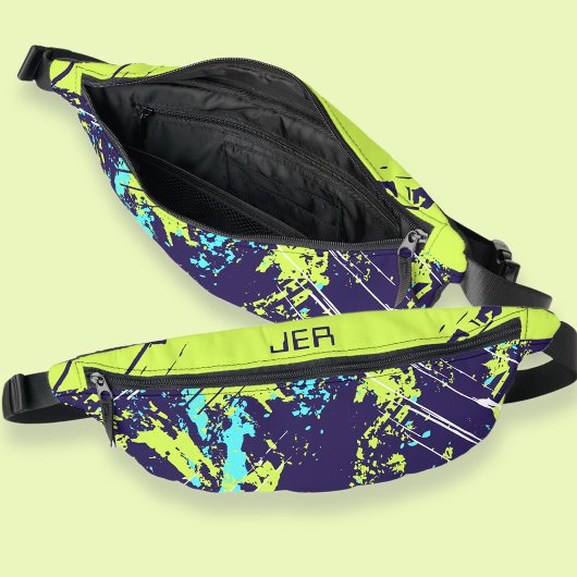 Retro Grunge verfspat Monogram Blauwe Coole Heuptasje