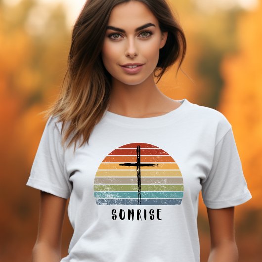 Retro Grunge Zonsondergang Kruis Trouw Christelijk T-shirt