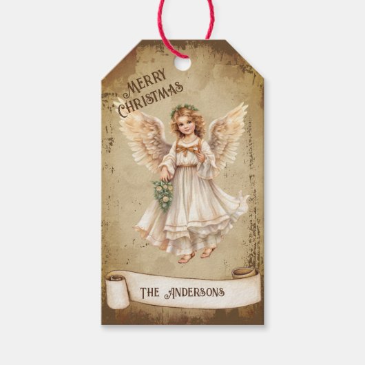 Retro Guardian Angel Vrolijk Kerstfeest Cadeaulabel (Voorkant)