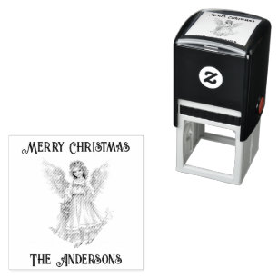 Retro  Guardian Angel Vrolijk Kerstfeest Zelfinktende Stempel