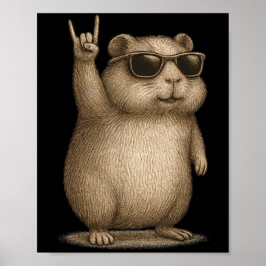 Retro Guinea Pig Rock op muziek Grappig cadeau Man Poster (Voorkant)
