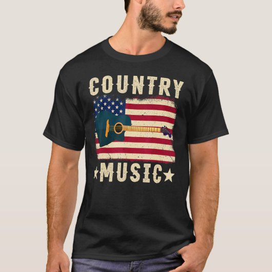 Retro  Guitar American Flag Country Music T-shirt (Voorkant)