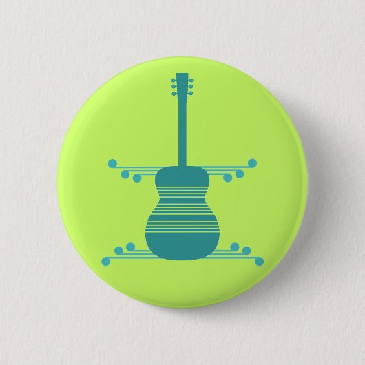 Retro Guitar Button, Blauwgroen Ronde Button 5,7 Cm (Voorkant)