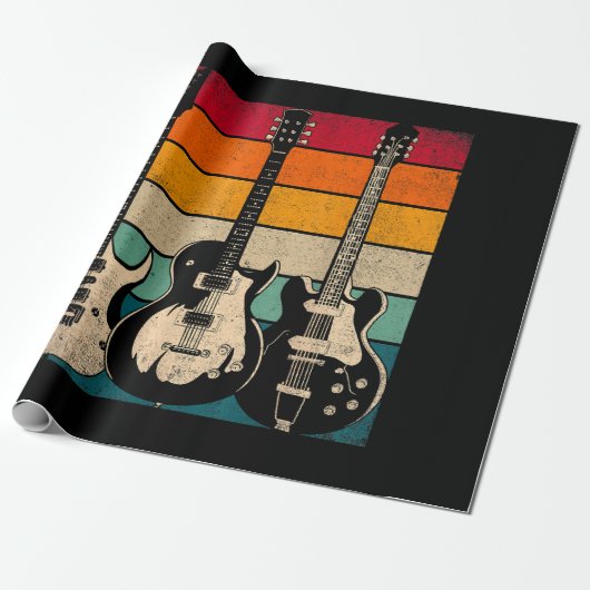 Retro Guitar Cadeaupapier (Uitgerold)