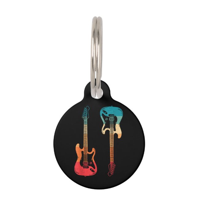 Retro Guitar Guitarist Electric Bass Guitar Rock M Huisdierpenning (Voorkant)