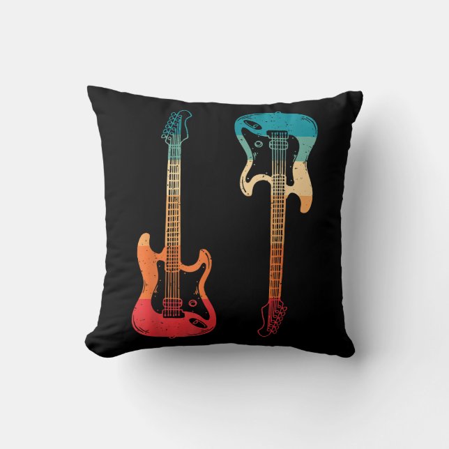 Retro Guitar Guitarist Electric Bass Guitar Rock M Kussen (Voorkant)