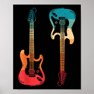 Retro Guitar Guitarist Electric Bass Guitar Rock M Poster