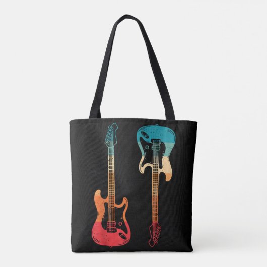 Retro Guitar Guitarist Electric Bass Guitar Rock M Tote Bag (Achterkant)