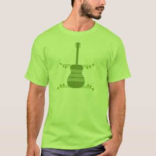 Retro Guitar-Mannen Shirt, Olijfgroen T-shirt