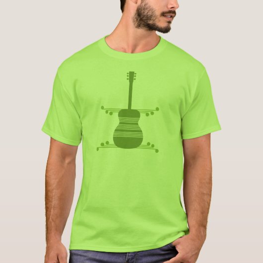 Retro Guitar-Mannen Shirt, Olijfgroen T-shirt (Voorkant)