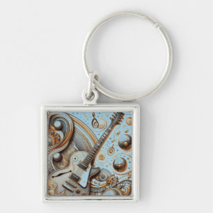 Retro Guitar Metallic Flair Gepersonaliseerd Sleutelhanger