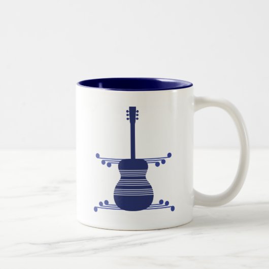Retro Guitar Mok, Navy Blue Tweekleurige Koffiemok (Rechts)