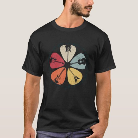 Retro Guitar Pick Player Guitarist T-shirt (Voorkant)