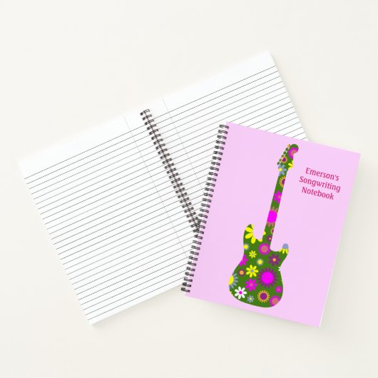 Retro Guitar Pink aanpassen en personaliseren - Gr Notitieboek (Binnen)