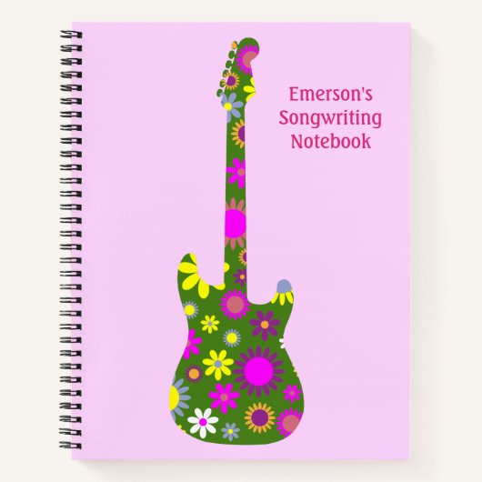 Retro Guitar Pink aanpassen en personaliseren - Gr Notitieboek (Voorkant)