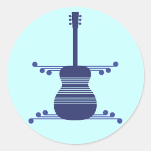 Retro Guitar-Stickers, Navy Blue Ronde Sticker