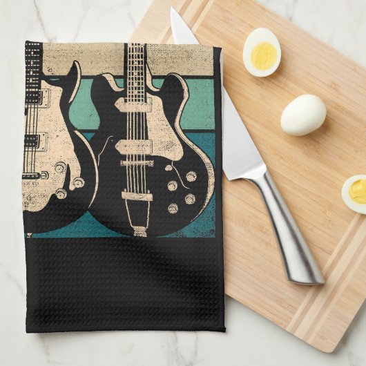 Retro Guitar Theedoek (Quarter Fold)