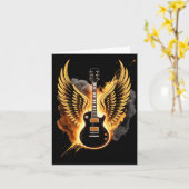 Retro Guitar Wings Abstract Art Rock And Roll Musi Kaart (Gele Bloem)