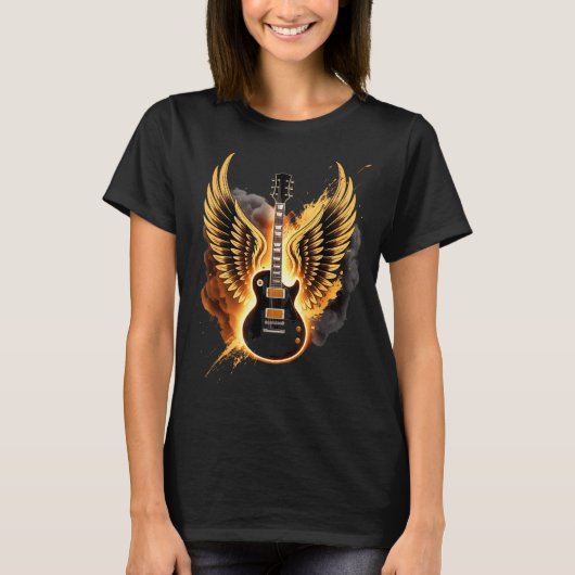 Retro Guitar Wings Abstract Art Rock And Roll Musi T-shirt (Voorkant)