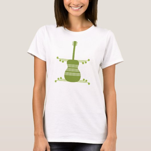 Retro Guitar Women's Shirt, Olive Green T-shirt (Voorkant)