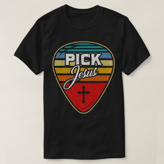 Retro Guitarist Guitar Pick Christelijke muziek T-shirt (Design voorkant)