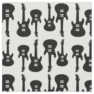 Retro Guitars Pattern B&W Electric Guiters Stof