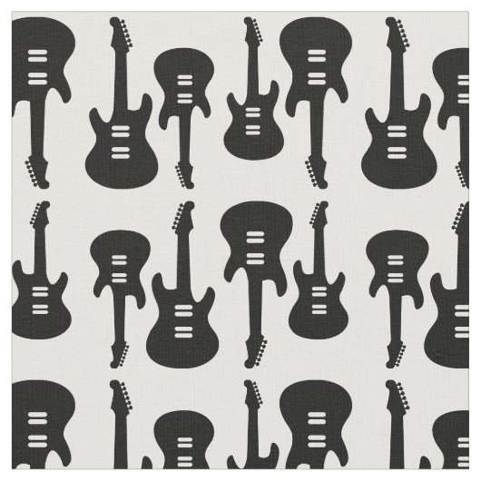 Retro Guitars Pattern B&W Electric Guiters Stof (Close Up)