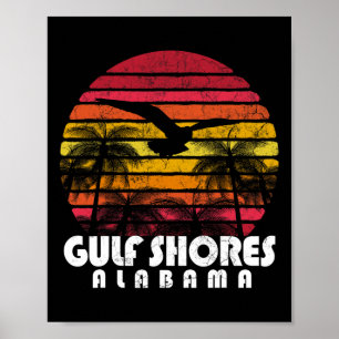 Retro Gulf Shores Al Alabama Sunset Distre Poster