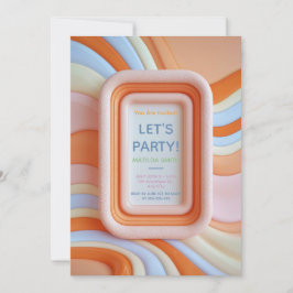 Retro Gummy Peach and Blue Waves Birthday Kaart