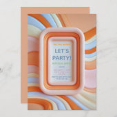 Retro Gummy Peach and Blue Waves Birthday Kaart (Voorkant / Achterkant)